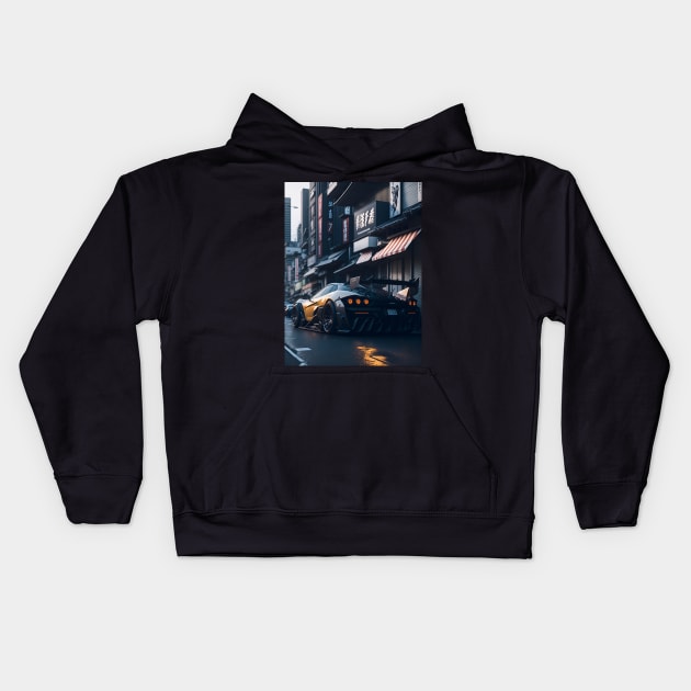 Dark Sports Car in Japanese City Kids Hoodie by star trek fanart and more